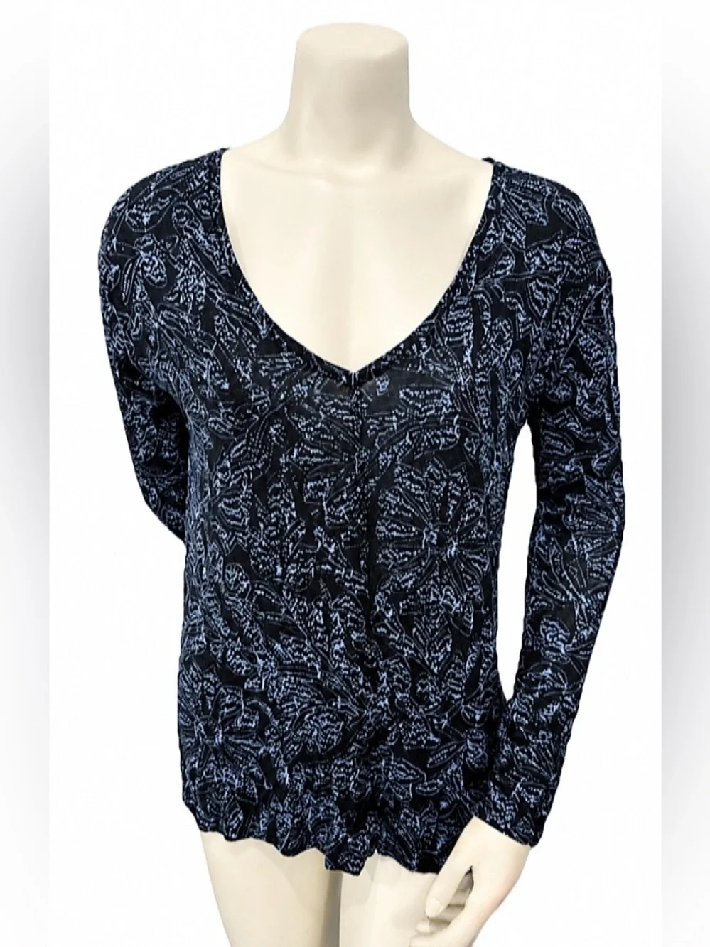 Free People High Low Split Back Top Size Small Black Blue Floral